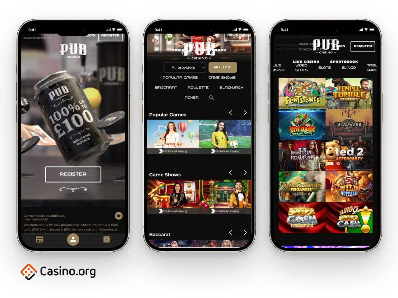 Pub Casino sign up and lobby