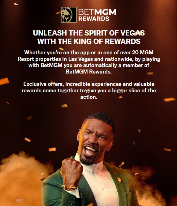 This image shows a promotional banner for BetMGM Rewards.